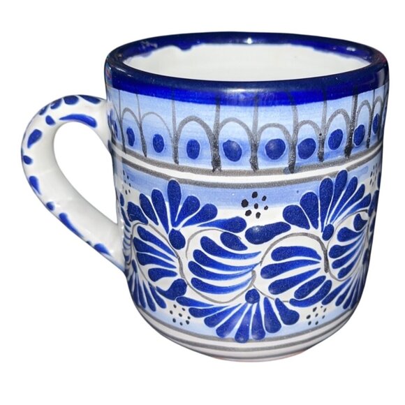 Telavera Mexico Coffee Tea Mug Blue White Milestones Pattern 4" - Picture 2 of 4